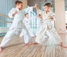 young, beautiful, successful multi ethical kids in karate position